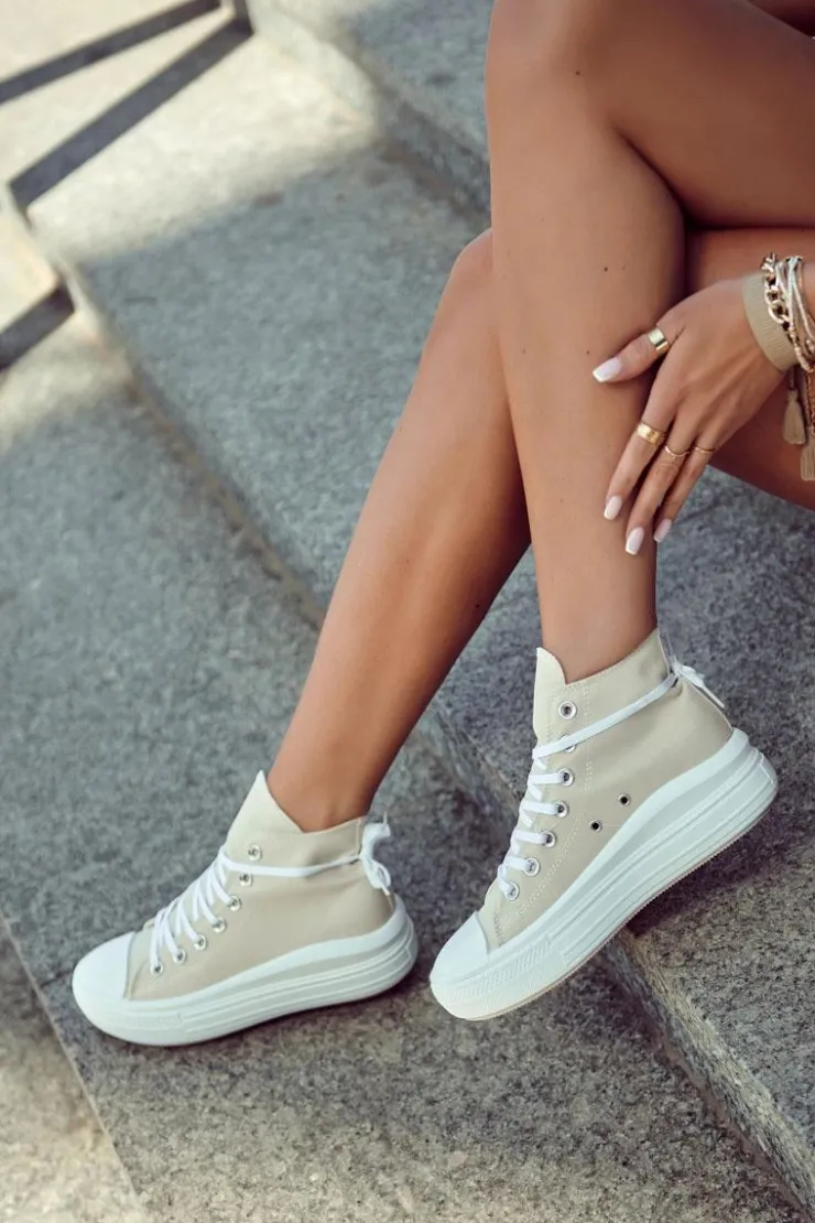 Damskie Boto Damskie Wysokie Trampki Wiązane Beżowe Carlyn