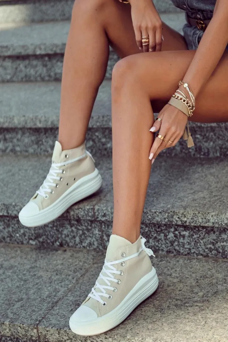 Damskie Boto Damskie Wysokie Trampki Wiązane Beżowe Carlyn