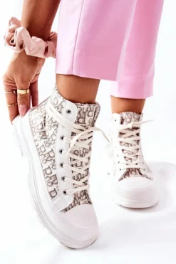 Online Boto Damskie Wysokie Trampki Z Nadrukiem Białe Only You
