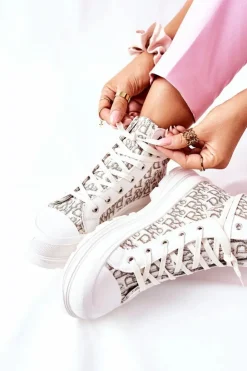 Online Boto Damskie Wysokie Trampki Z Nadrukiem Białe Only You