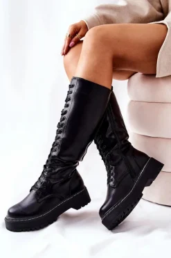 Damskie Evento Damskie Wysokie Wiązane Kozaki Czarne Khloe