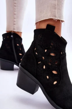 Damskie Damskie buty S.Barski Damskie Zamszowe Ażurowe Botki Kowbojki Czarne S.Barski HY42-086