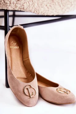 Boto Baleriny Skórzane|Baleriny Klasyczne*Damskie Zamszowe Baleriny Z Ozdobą Nicole 2746 Beżowe