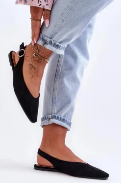 Boto Baleriny Klasyczne*Damskie Zamszowe Baleriny Czarne Kenra