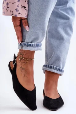 Boto Baleriny Klasyczne*Damskie Zamszowe Baleriny Czarne Kenra