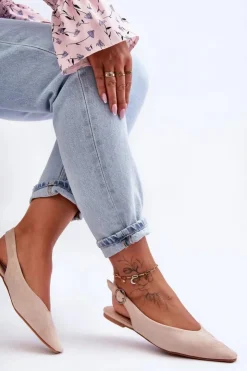 Damskie Boto Damskie Zamszowe Baleriny Beżowe Kenra