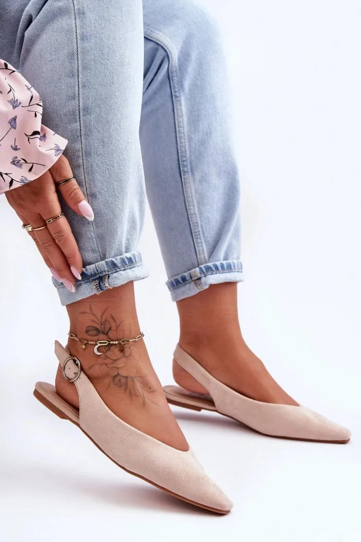 Damskie Boto Damskie Zamszowe Baleriny Beżowe Kenra