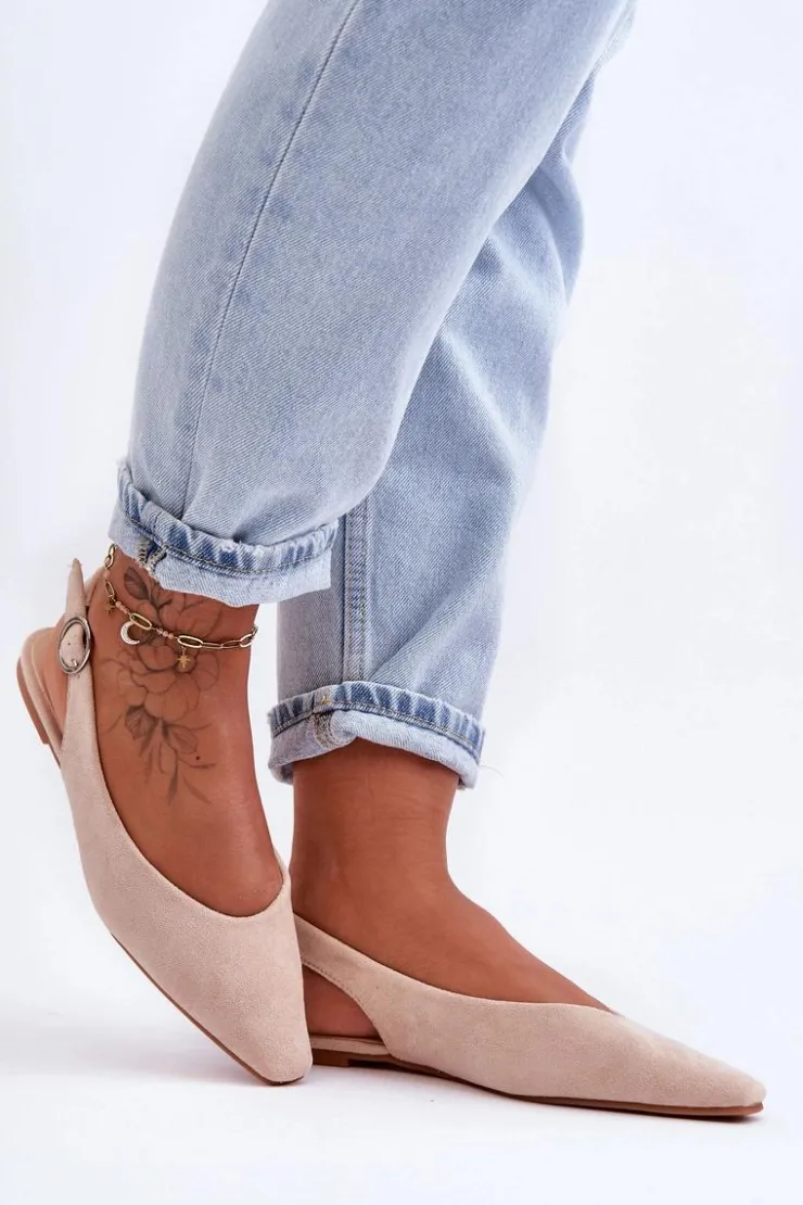 Damskie Boto Damskie Zamszowe Baleriny Beżowe Kenra