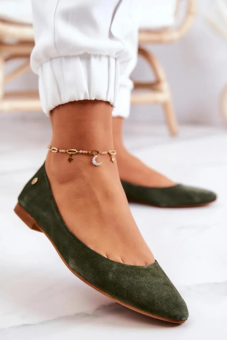 New Maciejka Damskie Zamszowe Baleriny 04100-45 Khaki