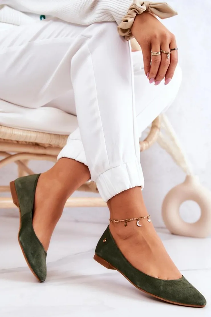 New Maciejka Damskie Zamszowe Baleriny 04100-45 Khaki