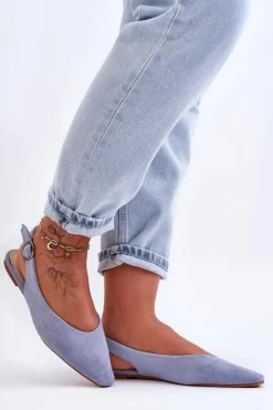 Outlet Boto Damskie Zamszowe Baleriny Niebieskie Kenra