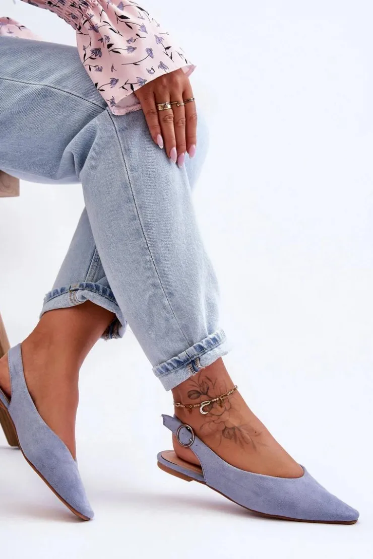 Outlet Boto Damskie Zamszowe Baleriny Niebieskie Kenra