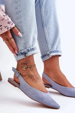 Outlet Boto Damskie Zamszowe Baleriny Niebieskie Kenra