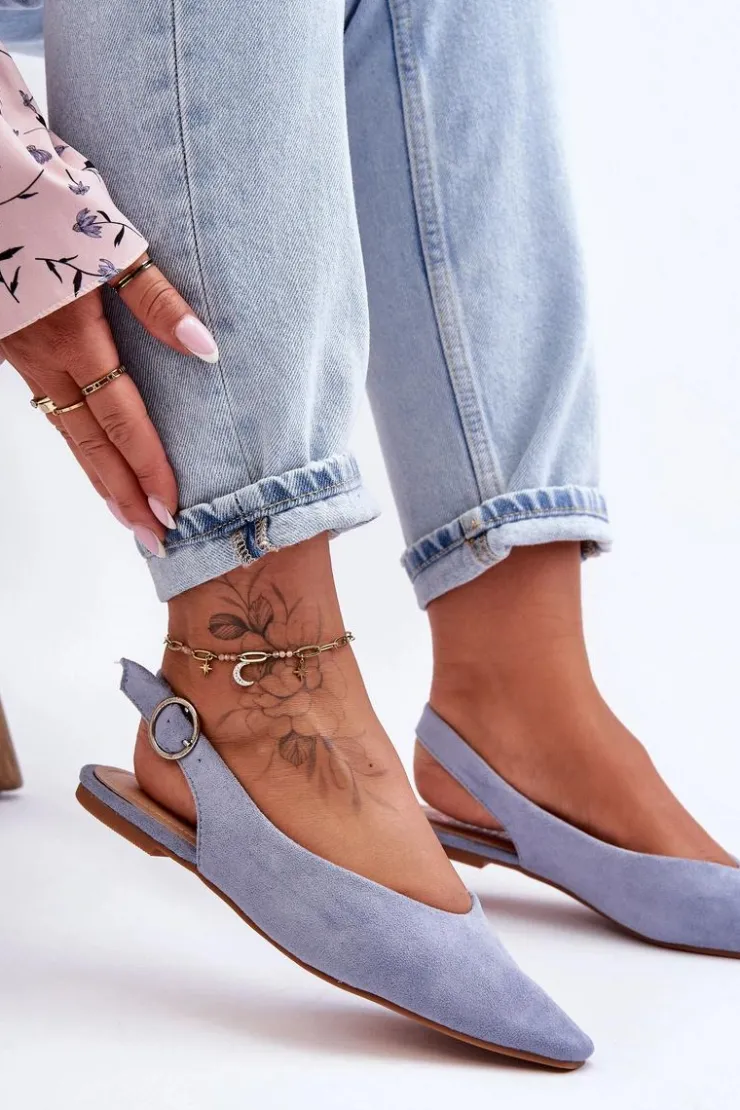 Outlet Boto Damskie Zamszowe Baleriny Niebieskie Kenra