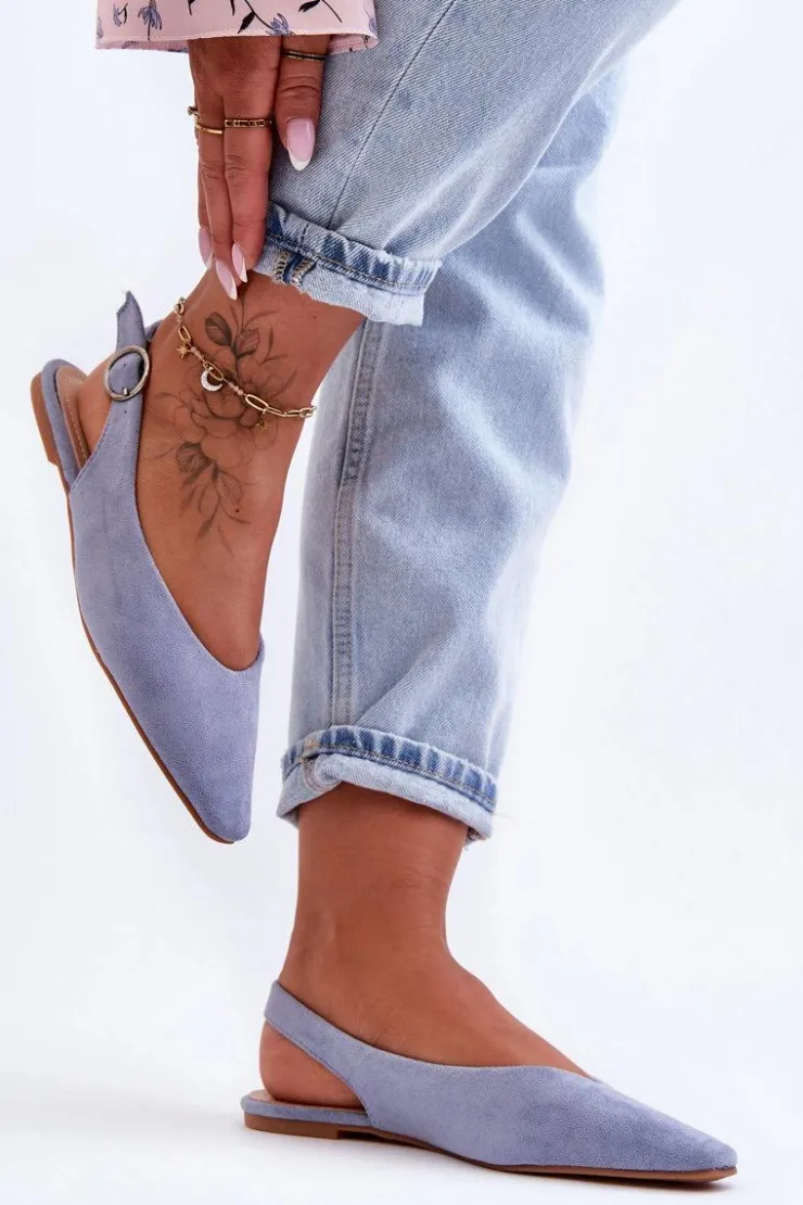 Outlet Boto Damskie Zamszowe Baleriny Niebieskie Kenra