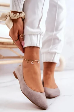 Maciejka Baleriny Skórzane|Baleriny Klasyczne*Damskie Zamszowe Baleriny 04100-42 Beżowe