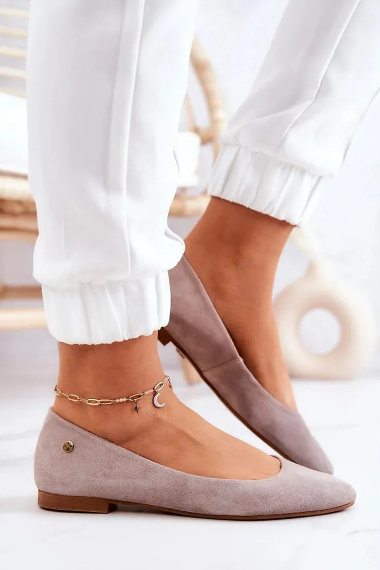 Maciejka Baleriny Skórzane|Baleriny Klasyczne*Damskie Zamszowe Baleriny 04100-42 Beżowe