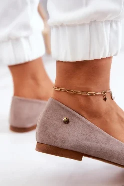 Maciejka Baleriny Skórzane|Baleriny Klasyczne*Damskie Zamszowe Baleriny 04100-42 Beżowe