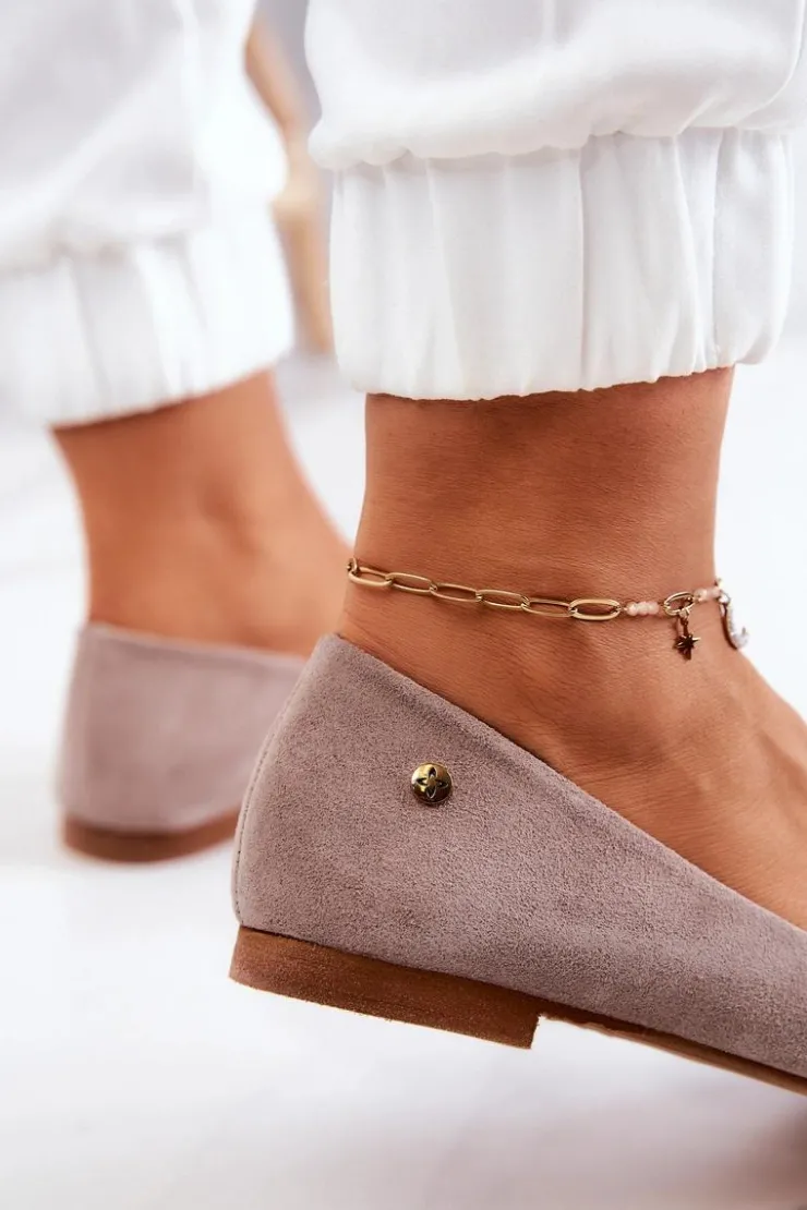 Maciejka Baleriny Skórzane|Baleriny Klasyczne*Damskie Zamszowe Baleriny 04100-42 Beżowe