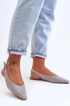 Boto Baleriny Klasyczne*Damskie Zamszowe Baleriny Szare Kenra