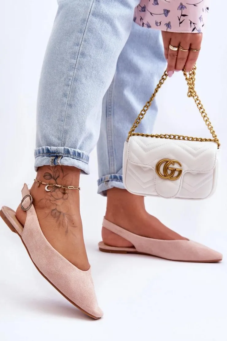 Outlet Boto Damskie Zamszowe Baleriny Różowe Kenra