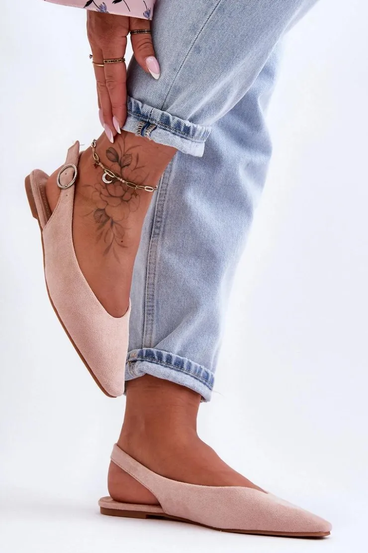 Outlet Boto Damskie Zamszowe Baleriny Różowe Kenra