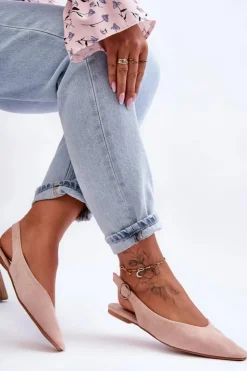 Outlet Boto Damskie Zamszowe Baleriny Różowe Kenra