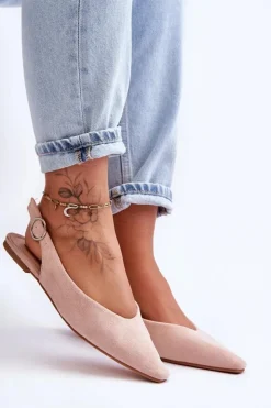 Outlet Boto Damskie Zamszowe Baleriny Różowe Kenra