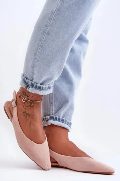 Outlet Boto Damskie Zamszowe Baleriny Różowe Kenra