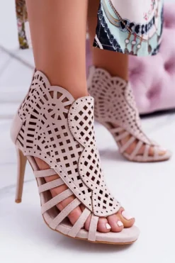 Damskie Boto Damskie Zamszowe Beżowe Sandały na Szpilce Viviane