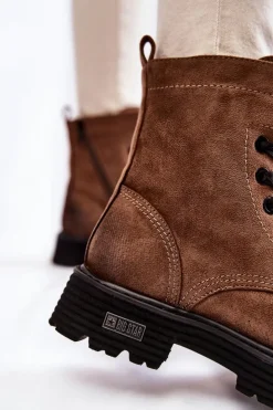 Big Star Shoes Damskie Trapery|Botki Sznurowane*Damskie Zamszowe Botki Big Star KK274504 Brązowe