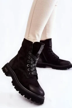 New Big Star Shoes Damskie Zamszowe Botki Big Star KK274503 Czarne