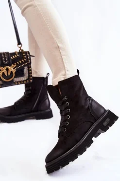 New Big Star Shoes Damskie Zamszowe Botki Big Star KK274503 Czarne