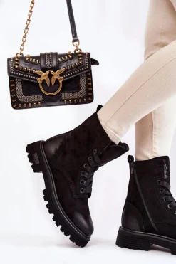 New Big Star Shoes Damskie Zamszowe Botki Big Star KK274503 Czarne