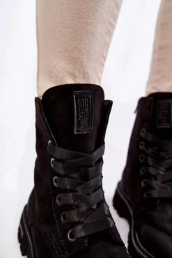 New Big Star Shoes Damskie Zamszowe Botki Big Star KK274503 Czarne