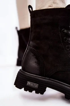 New Big Star Shoes Damskie Zamszowe Botki Big Star KK274503 Czarne