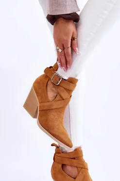 New Boto Damskie Zamszowe Botki Kowbojki Camel Dennise