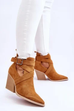 New Boto Damskie Zamszowe Botki Kowbojki Camel Dennise