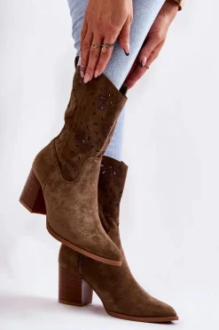 Discount Boto Damskie Zamszowe Botki Kowbojki W Kwiaty Khaki Ariane