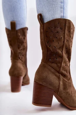 Discount Boto Damskie Zamszowe Botki Kowbojki W Kwiaty Khaki Ariane