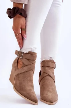 Boto Botki Na Słupku|Brązowe I Beżowe Botki*Damskie Zamszowe Botki Kowbojki Ciemnobeżowe Dennise