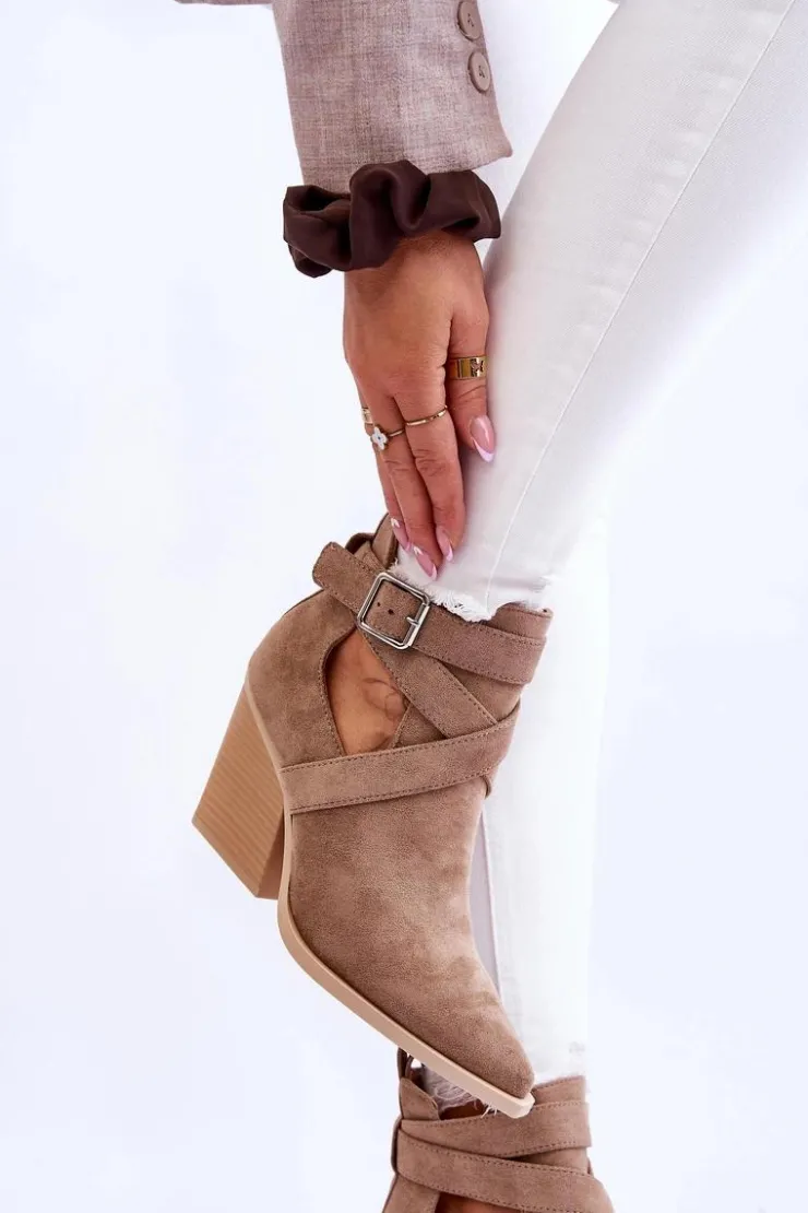 Boto Botki Na Słupku|Brązowe I Beżowe Botki*Damskie Zamszowe Botki Kowbojki Ciemnobeżowe Dennise