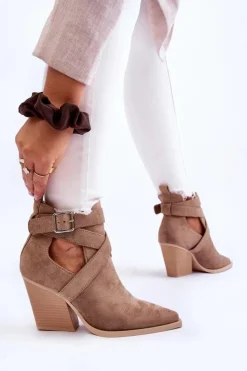 Boto Botki Na Słupku|Brązowe I Beżowe Botki*Damskie Zamszowe Botki Kowbojki Ciemnobeżowe Dennise