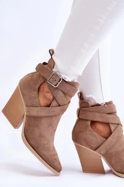 Boto Botki Na Słupku|Brązowe I Beżowe Botki*Damskie Zamszowe Botki Kowbojki Ciemnobeżowe Dennise