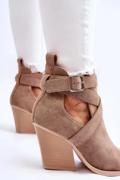 Boto Botki Na Słupku|Brązowe I Beżowe Botki*Damskie Zamszowe Botki Kowbojki Ciemnobeżowe Dennise