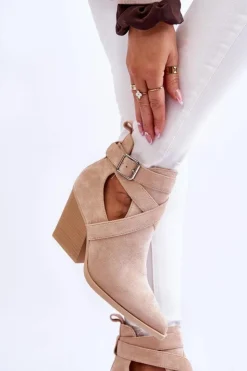 Damskie Boto Damskie Zamszowe Botki Kowbojki Beżowe Dennise