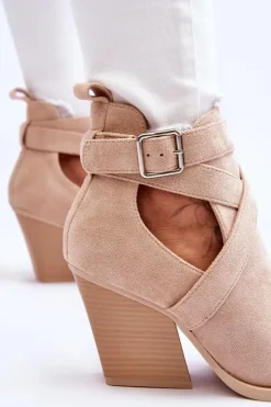 Damskie Boto Damskie Zamszowe Botki Kowbojki Beżowe Dennise