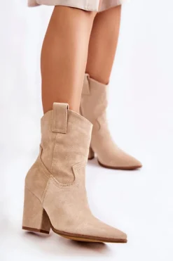 Boto Botki Wiosenne|Brązowe I Beżowe Botki*Damskie Zamszowe Botki Kowbojki Beżowe Mindy