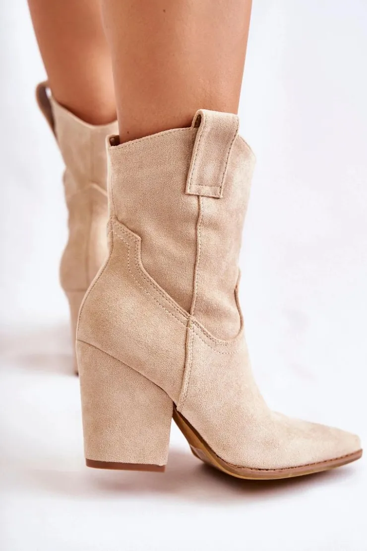 Boto Botki Wiosenne|Brązowe I Beżowe Botki*Damskie Zamszowe Botki Kowbojki Beżowe Mindy