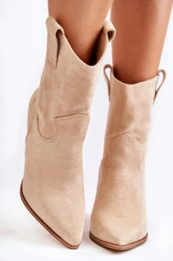 Boto Botki Wiosenne|Brązowe I Beżowe Botki*Damskie Zamszowe Botki Kowbojki Beżowe Mindy